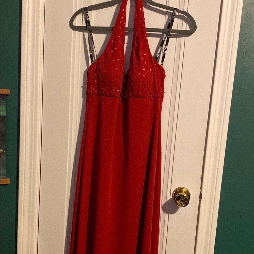 Red Sequin Halter Dress